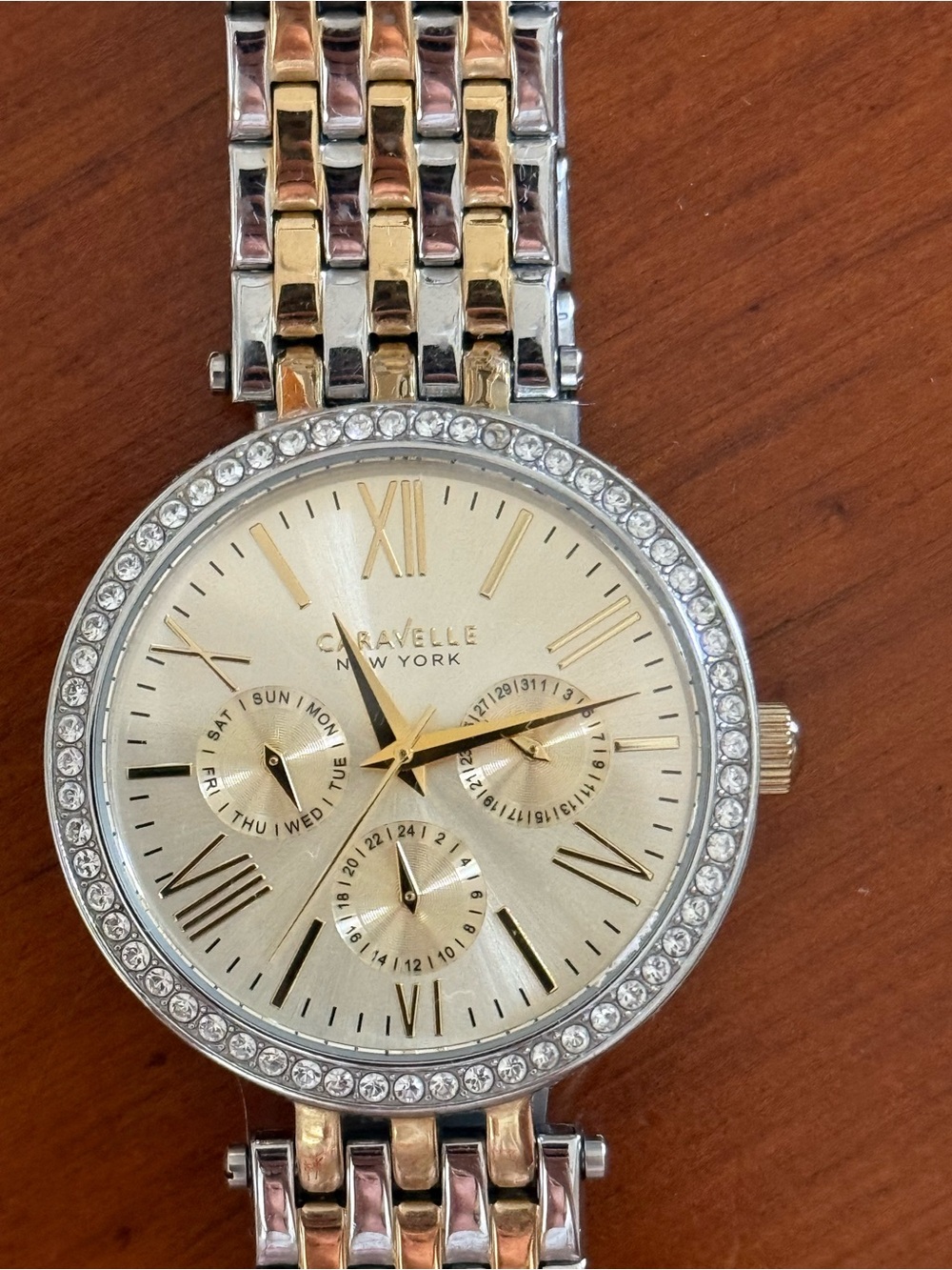 Caravelle Women's Two-Tone Crystal Bezel Watch - Gold Dial